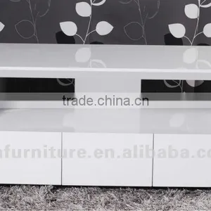 Hotselling and Beautiful High Gloss White MDF TV Stand thumbnail-1