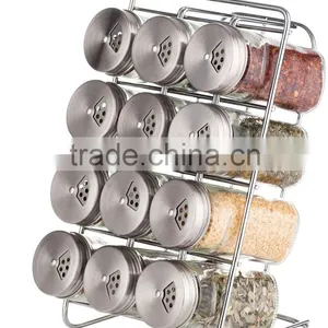 SINOGLASS Trade Assurane 80ml Stainless Steel Lid Wire Rack 12 Glass Jars Bottle Spice Rack Set thumbnail-1