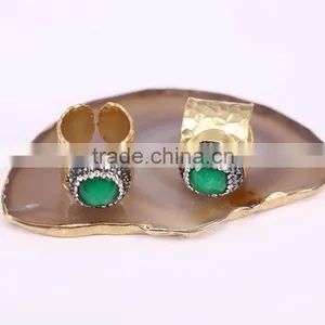 Green Malaysian Jade Rings, Gold Plated Metal Brass Gemstone Druzy Ring, Fashion Jade Stone Jewelry Gold Plated Druzy Ring thumbnail-2