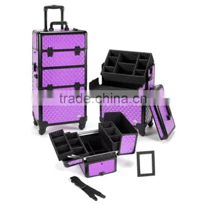 Professional Rolling Makeup Case w/ 4 Wheels - Lavender Diamond thumbnail-1
