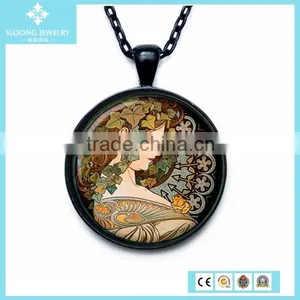 Wholesale Party Black Plated Round Glass Pendant thumbnail-6