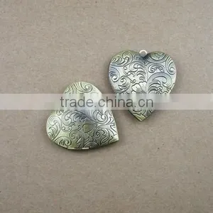 40mm Big Heart Shape Vintage Style Antique Bronze Brass Flower Photo Locket Pendant Charm DIY Supplies 1131001 thumbnail-1