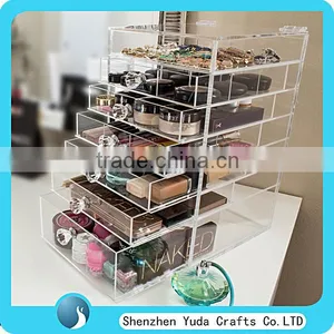 Deluxe Diamond Handle Clear Acrylic Makeup Organizer 5 6 7 Drawer Kardashian-style Storage Box Cube Case w Flip Top Quality thumbnail-6