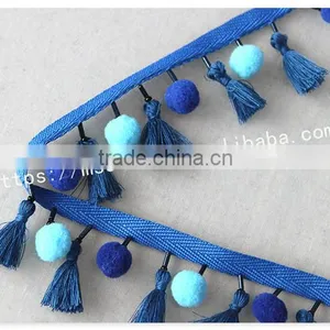 Newest Design Handmade 4.5cm Width Beaded Pompom Fringe Wholesales thumbnail-4