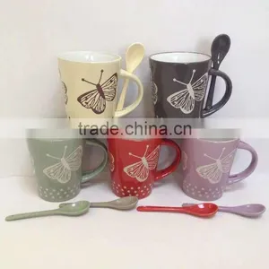 2016 Wholesale Glazed Porcelain Advertising Gift Mugs Cup With Spoon and Color Box thumbnail-3