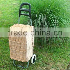 Wicker Shopping Trolley, Wicker Shopping Basket Trolley, Willow Shopping Basket Trolley, Wicker Shopping Bag on Wheels, Wicker S thumbnail-1