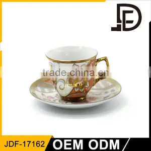 2017 Pure White Golden Handle and Bottom Bone China Coffee Cup and Saucer thumbnail-1