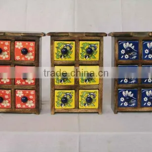 Ceramic Drawers In Wooden Chest,6 Drawers Tall Chest thumbnail-1