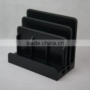3 Layer Faux Leather Black MDF Cell Phone Charging Organizer thumbnail-1