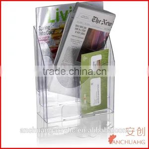 Clear Acrylic Officemate Multi-Use Literature Holder Brochure Rack With Tiered Dividable Pockets thumbnail-3