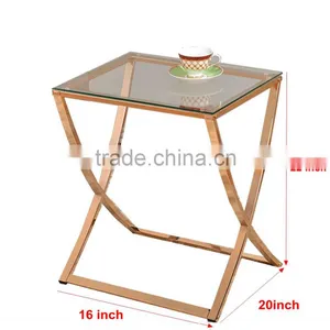 Fashionable New Style Stainless Steel X Shape Metal Brass End Table With Glass Top thumbnail-1