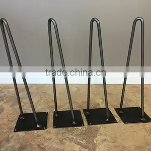 Black Powder Coated 28 Inch 2 Rod Iron Metal Hairpin Wood Table Leg thumbnail-3