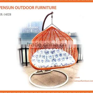 Outdoor Rattan 2 Person Garden Hanging Chair Sunbed Brown Cream New thumbnail-1