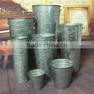 Vintage Decorative Garden Galvanized Metal Flower Pot Tall Vase Planter thumbnail-2