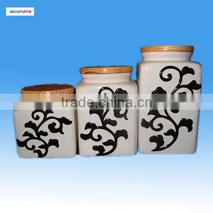 Ceramic Storage Jar With Wooden Lid thumbnail-1