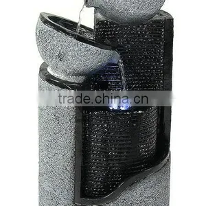 Dark Gray Stone Pillar & Silver Bowls Outdoor Water Fountain thumbnail-3