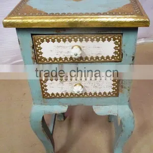 Metal Fitted Natural 2 Drawers Wooden Bed Side Square Stool thumbnail-1