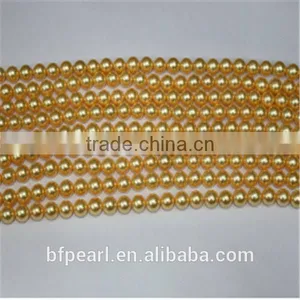 10mm South Sea Golden Color Genuine Shell Pearls Strands Luck Jewelry thumbnail-1