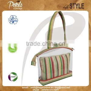 See Through PVC / PP Laminated Jute Bag With Pouch thumbnail-2