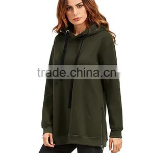 Female Hoodies High Quality Blank Wholesale Loose Fit Pullovers Sweater Side Zipper Spring Custom Longline Hoodies thumbnail-2