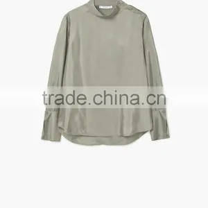 Autumn Women's Shirts Blouses 2017 100% Viscose Rounded Neck Long Sleeve Blouses thumbnail-2