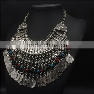 Multilayer Out Vintage Coins Color Beads Pendant Necklaces Jewelry for Women thumbnail-2