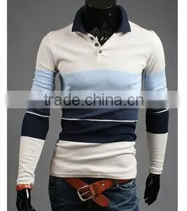 Long Sleeve Mens Stripe Polo Shirts Yarm Dyed thumbnail-1