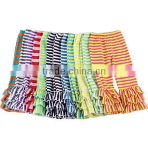2017 Childrens Boutique Clothing Stripe Kids Capri Girl Triple Ruffle Pants thumbnail-1