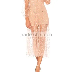 Raw Hem Embroidered Tulle Appliqued Gauze Backless Long Dress thumbnail-6