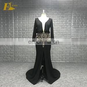 Sexy Deep V Neckline See Though Back Handwork Beading Lady Evening Dress Long Sleeve thumbnail-1