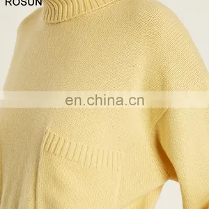 Yellow Mid Weight Roll Neck Patch Pocket Chunky Knit Sweater thumbnail-4