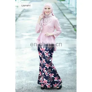 High Quality Women Muslim Dress Fashion Printed Design Elegant Baju Kurung Peplum thumbnail-4