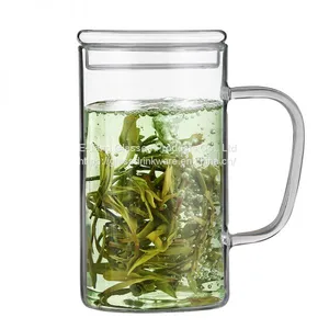 Heat Proof High Borosilicate Double Wall Glass Cup Tumbler Cups With Lid for Tea and Coffee Drinking thumbnail-3