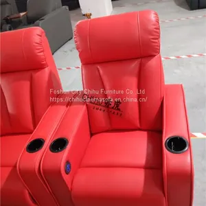 Red Color Genuine Leather Home Theater Sofa,high End Movie Theater Sofa thumbnail-4