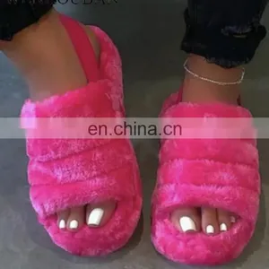 Amazon Hot Sale Factory Price Fashion Women Indoor Soft With the Faux Fur Furry Slipper for Ladies thumbnail-2
