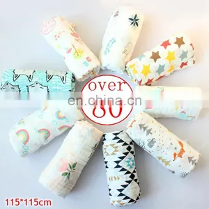 Muslin Cotton Blanket Unicorn Mermaid Dinosaur Lemon Baby Swaddle Cute Blankets 115*115cm Printed Flower thumbnail-1