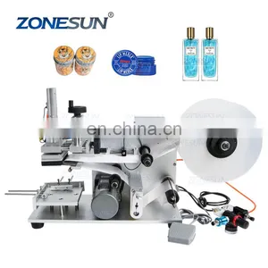 ZONESUN TB-60 Tabletop Semi Automatic Round Bottle Labeling Machine Adhesive Sticker Glass Jar Plastic Flat Labeling Machine thumbnail-1