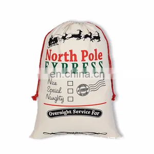 2021 Hot Selling Christmas Sack Canva Bag Cotton Drawstring With Customized Logo Sublimation Blank Christmas Santa Gift Bag thumbnail-2
