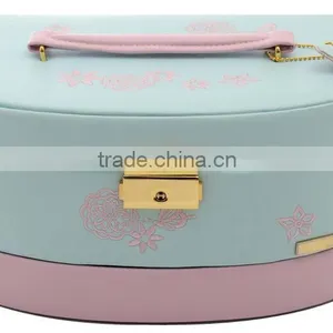 High Quality Leather Mirror Jewelry Box ,blue Mix Pink Designer Jewelry Travel Carry Box, Leather Hard Shell Jewelry Storage Box thumbnail-2