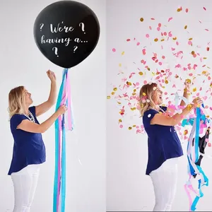 Hot 36inch Latex Black Balloon Gold Blue Pink Confetti Baby Boy Girl Balloon White Custom Gender Reveal Balloons thumbnail-4