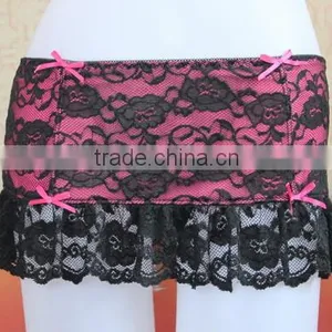 Pink Sexy Lace Lady Skirt, Black Lace Young Girl Skirt thumbnail-1