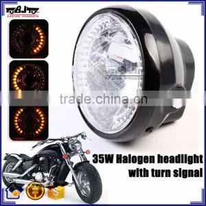 BJ-HL-008 Wholesale Sport Bike Amber Round Black 35W 26 LED Headlight Motorcycle thumbnail-1