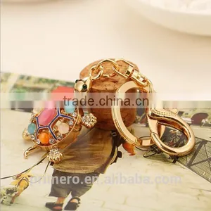 New Creative Gold Plated Animal Keychains Turtle Tortoise Keyrings Opal Key Jewelry thumbnail-2