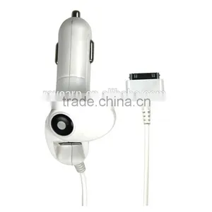 White Car Charger With Build-in Cable Connection Support for Lightening and Micor USB Port Car Charger thumbnail-2