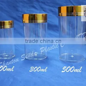 Acrylic Bottle,Aluminum Screw Cap Empty PS Pill Bottle With Transparent Color,200ml Clean Pill Bottle With Golden Cap thumbnail-1