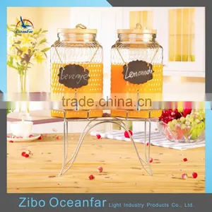 Eco-friendly Twins Glass Jar Set 2 Glass Beverage Dispenser Clear Drink Dispenser Glass With Tap Metal Stand thumbnail-1