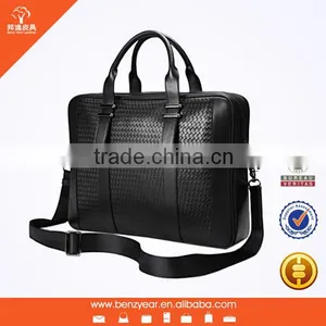 Mens Black Genuine Leather Laptop Shoulder Document Bag thumbnail-1