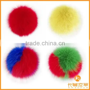 High Quality Fashion Colorful Fox Fur Pompoms for Knitted Winter Hat/bag/garment KZ151003 thumbnail-1