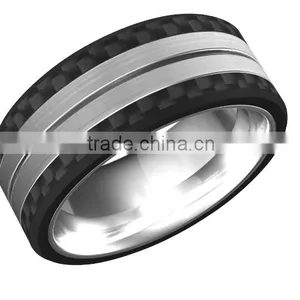 Polished Shiny Tungsten Wedding Bands Ring Inlay Carbon Fiber Rings thumbnail-1