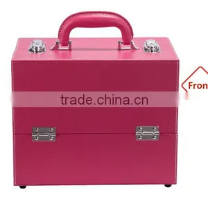 Women Beautiful Pink Pvc Material Lighted Makeup Case thumbnail-2